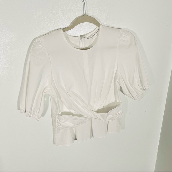 NEW Veronica Beard Arvilla Top White Criss Cross Preppy Coastal Modest Peplum - Picture 7 of 8